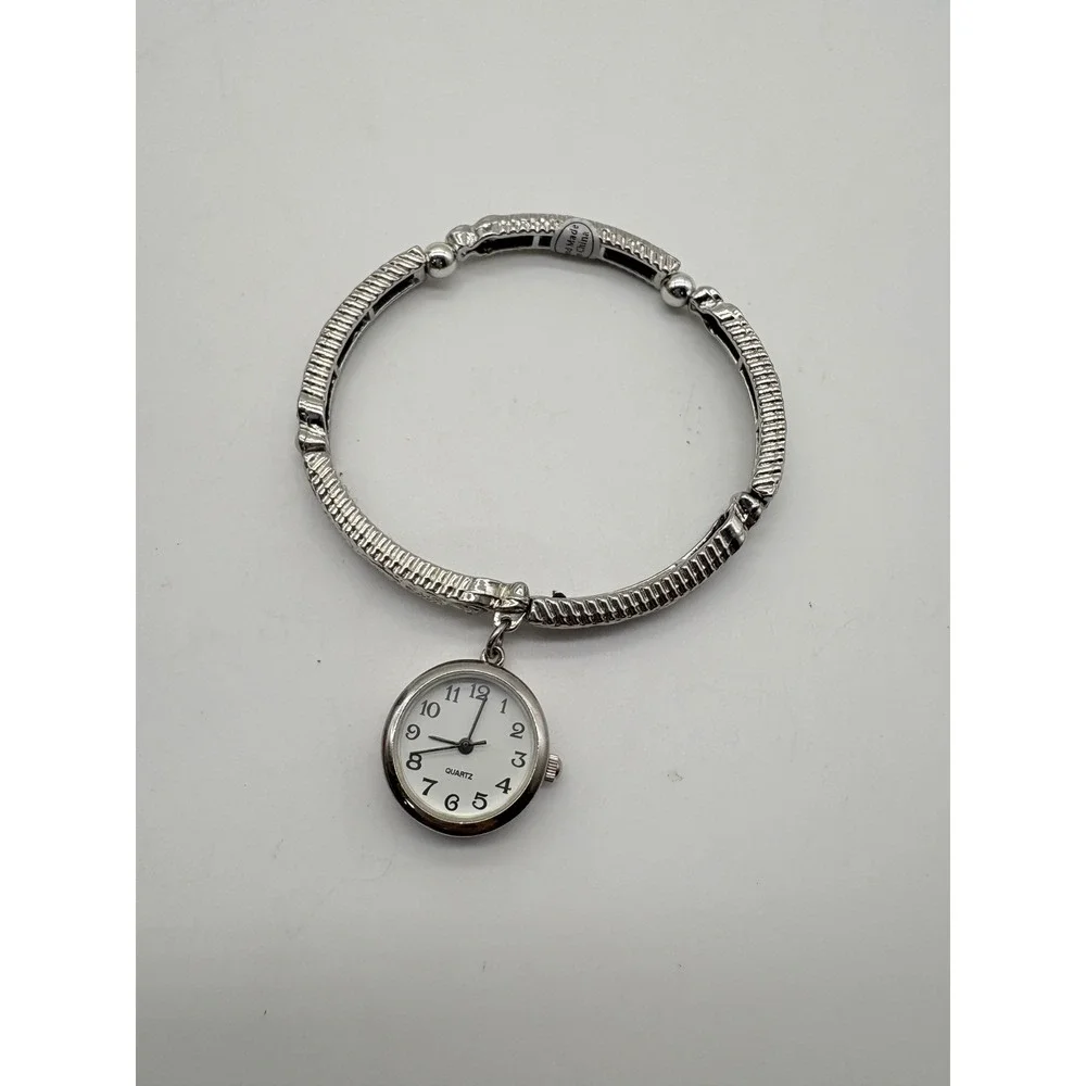 Vintage Style Silver Tone Scrollwork‎ Stretch Bracelet Charm Watch Japan Movt